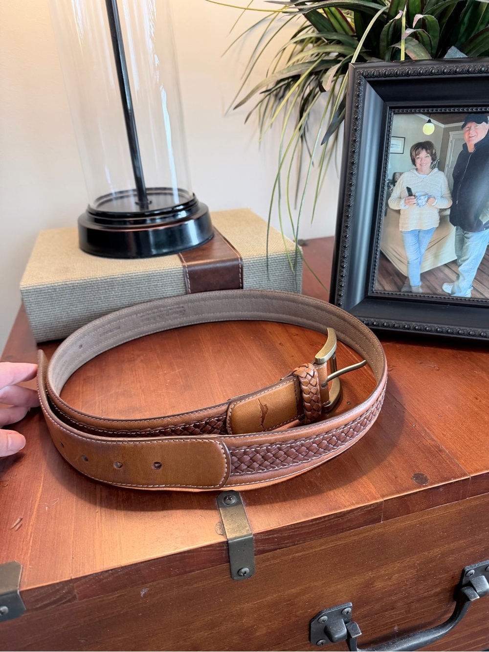 Tommy Bahama Men's Braided Leather Belt in Tan and Brown
